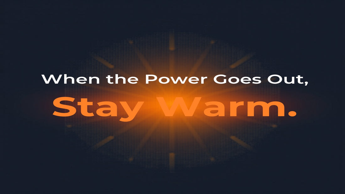 Dark background with bold amber text — When the Power Goes Out, Stay Warm — BlazOn EMBER blog header