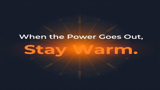 Dark background with bold amber text — When the Power Goes Out, Stay Warm — BlazOn EMBER blog header