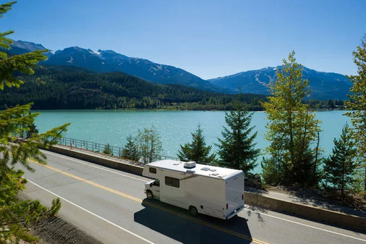 RV on the open road in the Pacific Northwest