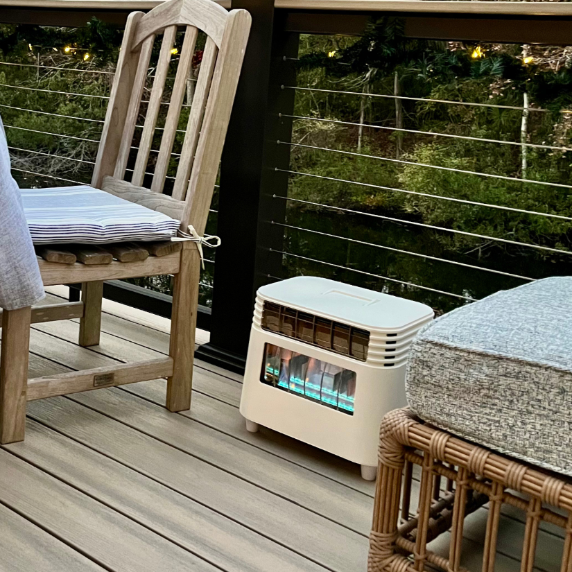 BlazOn EMBER self-powered portable propane heater in matte black, fan grille visible, no cords or batteries