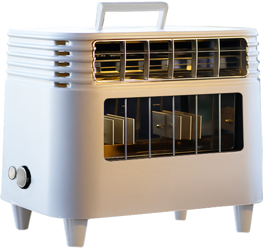 White portable electric heater with front grille, adjustable knobs, and sturdy legs for home use